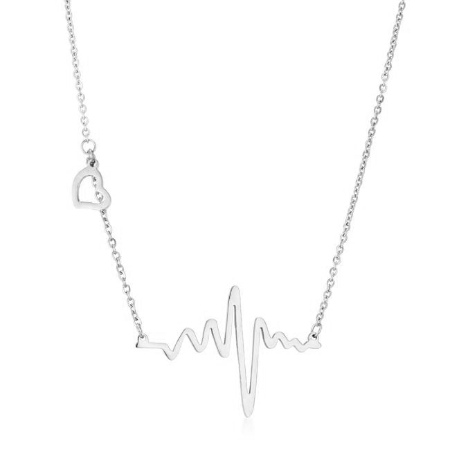 Sleek Heritage Signature Line High Polish Stainless Steel Heartbeat Necklace - Friggin Jewelry Fashion