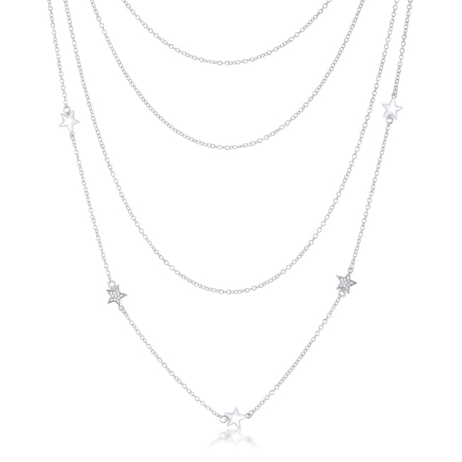 Legacy Form Studio Edit Multi-Chain Rhodium Star Necklace with CZ - Friggin Jewelry Fashion