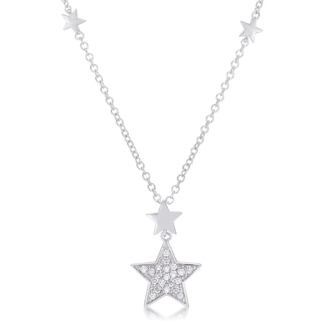 Polished Edge Timeless Edit .32Ct Rhodium Star Necklace with Shimmering CZ - Friggin Jewelry Fashion