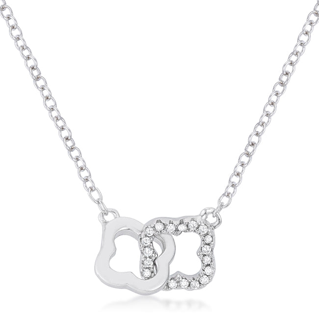 Sleek Spark Polished Line .21 Ct Rhodium Necklace with Floral Links - Friggin Jewelry Fashion