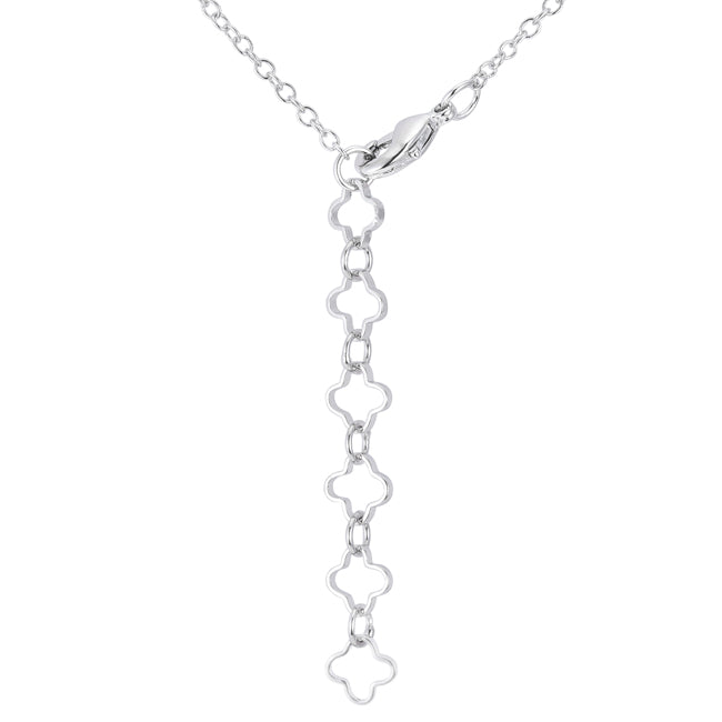 Sleek Spark Polished Line .21 Ct Rhodium Necklace with Floral Links - Friggin Jewelry Fashion