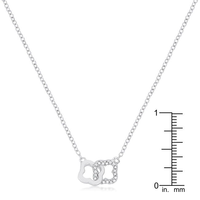 Sleek Spark Polished Line .21 Ct Rhodium Necklace with Floral Links - Friggin Jewelry Fashion