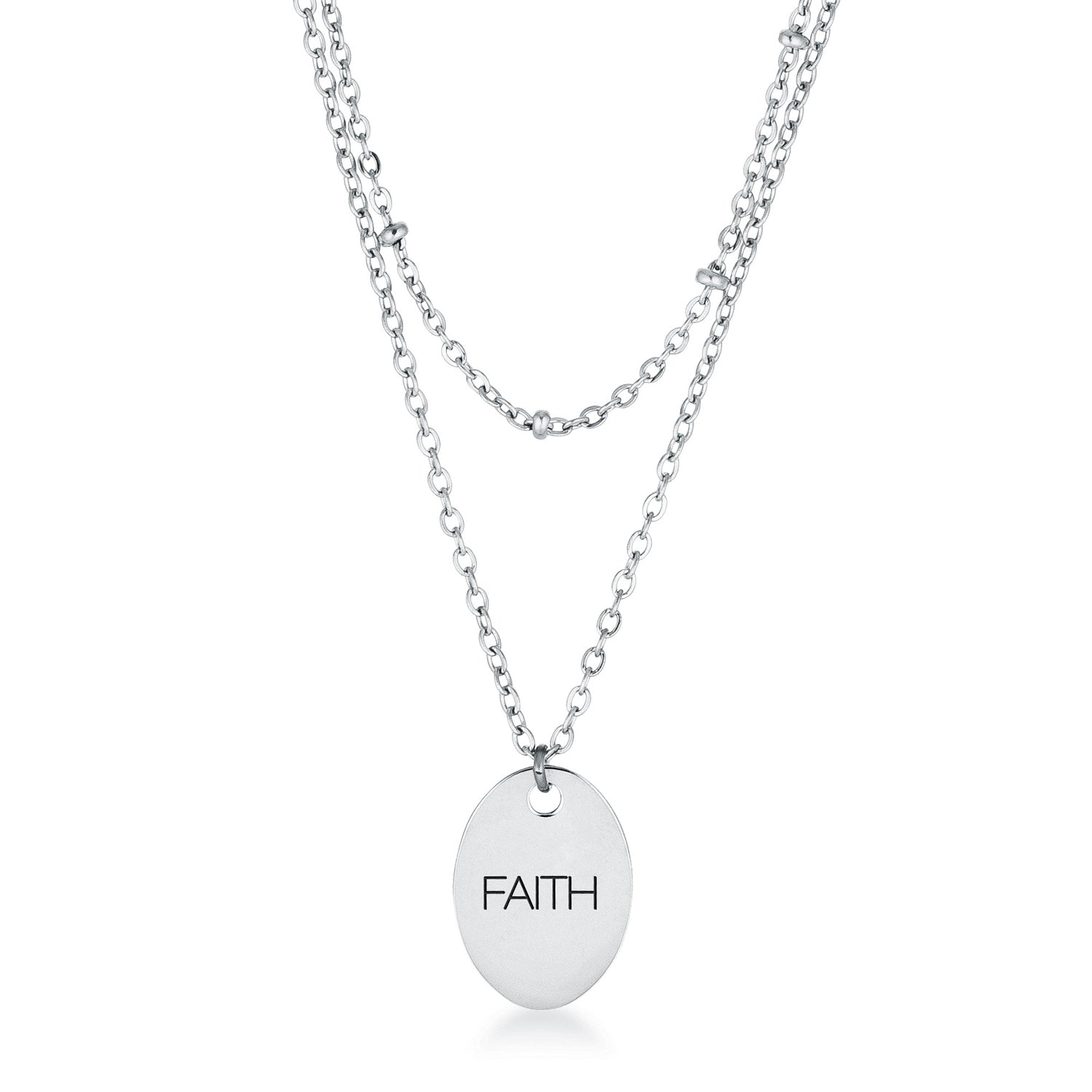 Irresistible Form Radiant Series Stainless Steel Double Chain FAITH Necklace - Friggin Jewelry Fashion