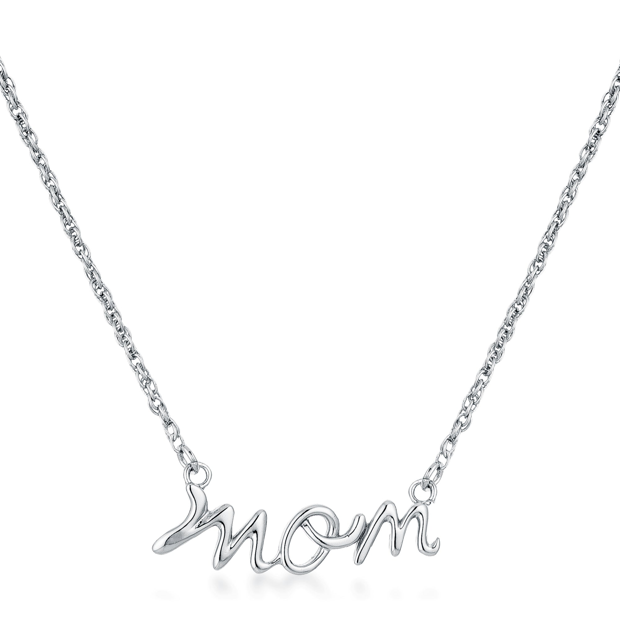 Couture Whisper Signature Line Rhodium Plated Mom Script Necklace - Friggin Jewelry Fashion