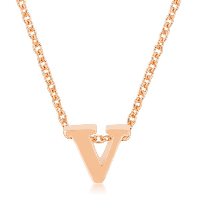 Bold Obsession Signature Line Rose Gold Finish Initial V Pendant - Friggin Jewelry Fashion