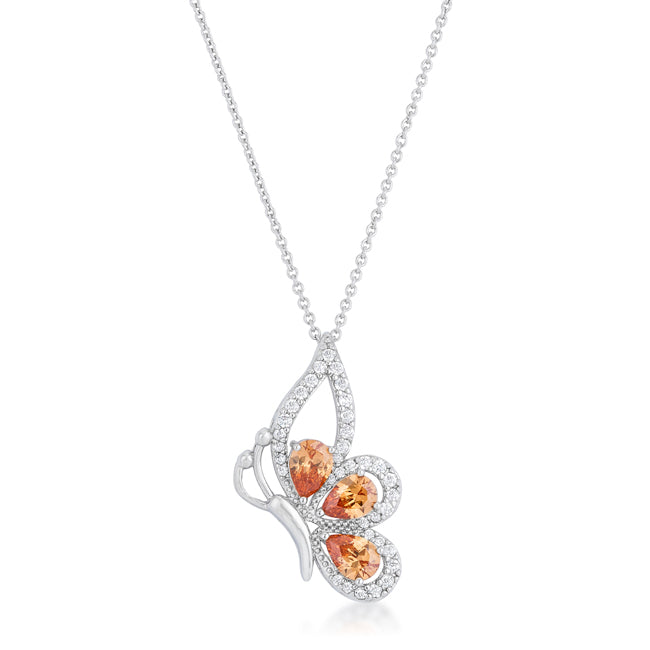 Whisper Detail Classic Edit Karen 2.8ct Champagne CZ Rhoidum Butterfly Drop Necklace - Friggin Jewelry Fashion