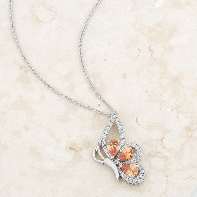Whisper Detail Classic Edit Karen 2.8ct Champagne CZ Rhoidum Butterfly Drop Necklace - Friggin Jewelry Fashion