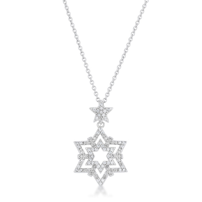 Classic Line Sculpted Edit Stella 0.3ct CZ Rhodium Star Drop Necklace - Friggin Jewelry Fashion