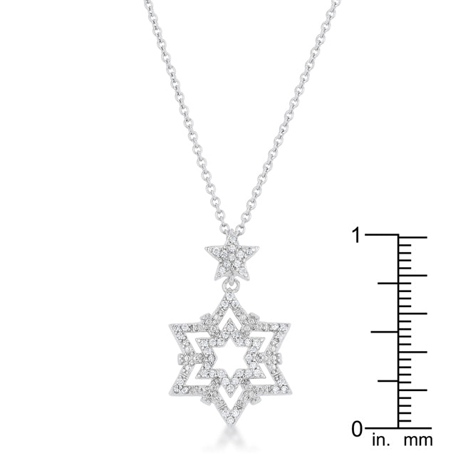 Classic Line Sculpted Edit Stella 0.3ct CZ Rhodium Star Drop Necklace - Friggin Jewelry Fashion