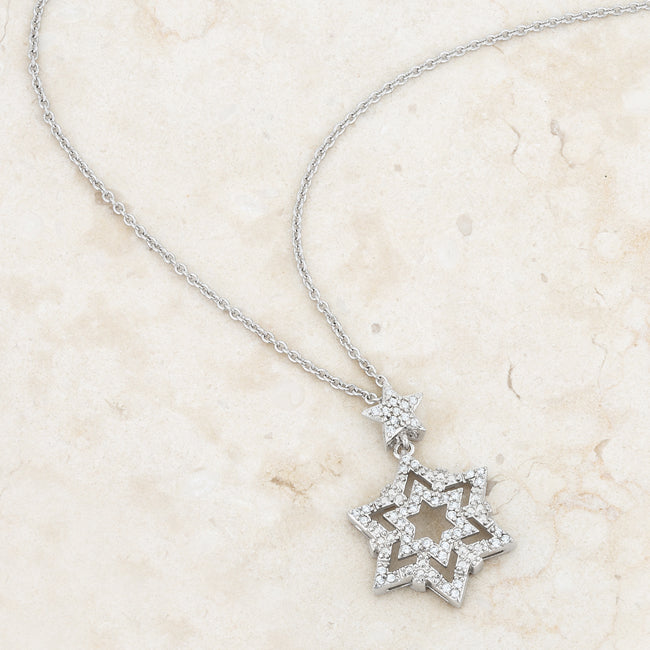 Classic Line Sculpted Edit Stella 0.3ct CZ Rhodium Star Drop Necklace - Friggin Jewelry Fashion