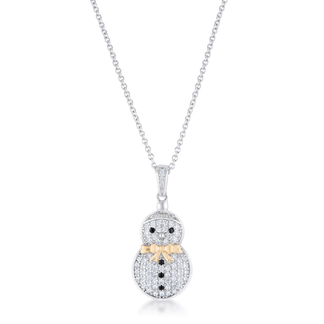 Tempting Edge Couture Line .35 ct CZ Two-Tone Snowman Pave Holiday Pendant - Friggin Jewelry Fashion Winter