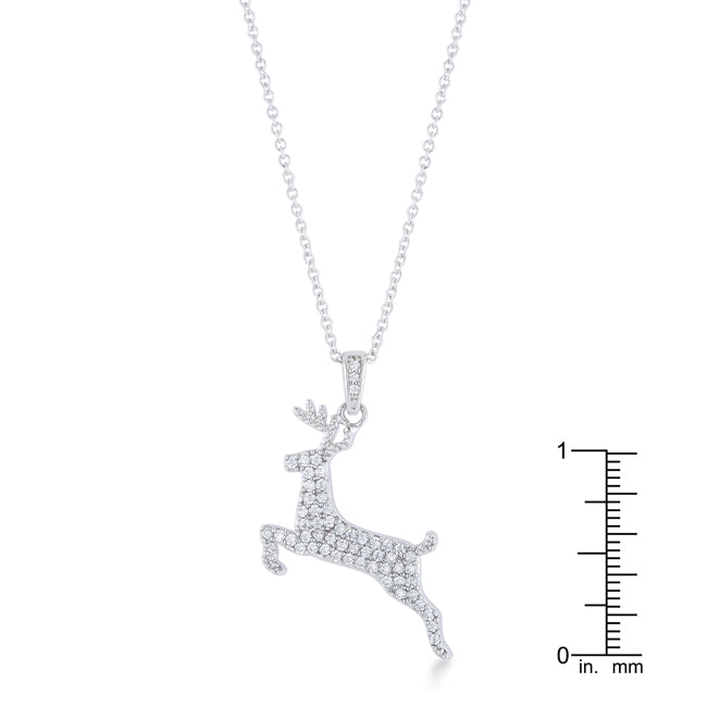 Exclusive Spark Timeless Edit .35 ct CZ Rhodium Reindeer Pave Holiday Pendant - Friggin Jewelry Fashion Winter