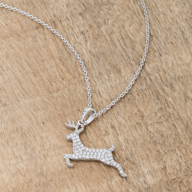 Exclusive Spark Timeless Edit .35 ct CZ Rhodium Reindeer Pave Holiday Pendant - Friggin Jewelry Fashion Winter