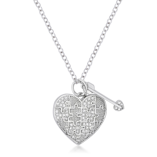 Captivating Edge Modern Icon .12 Ct Rhodium Heart and Arrow Pendant with CZ - Friggin Jewelry Fashion