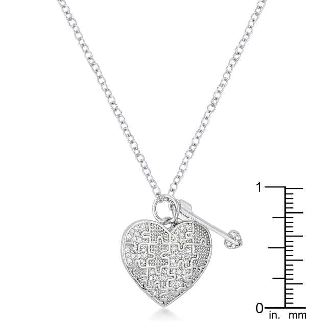 Captivating Edge Modern Icon .12 Ct Rhodium Heart and Arrow Pendant with CZ - Friggin Jewelry Fashion