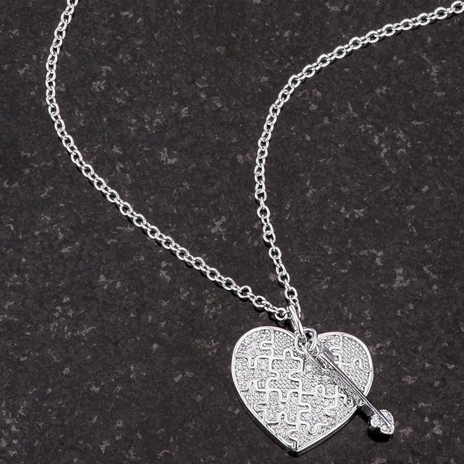 Captivating Edge Modern Icon .12 Ct Rhodium Heart and Arrow Pendant with CZ - Friggin Jewelry Fashion