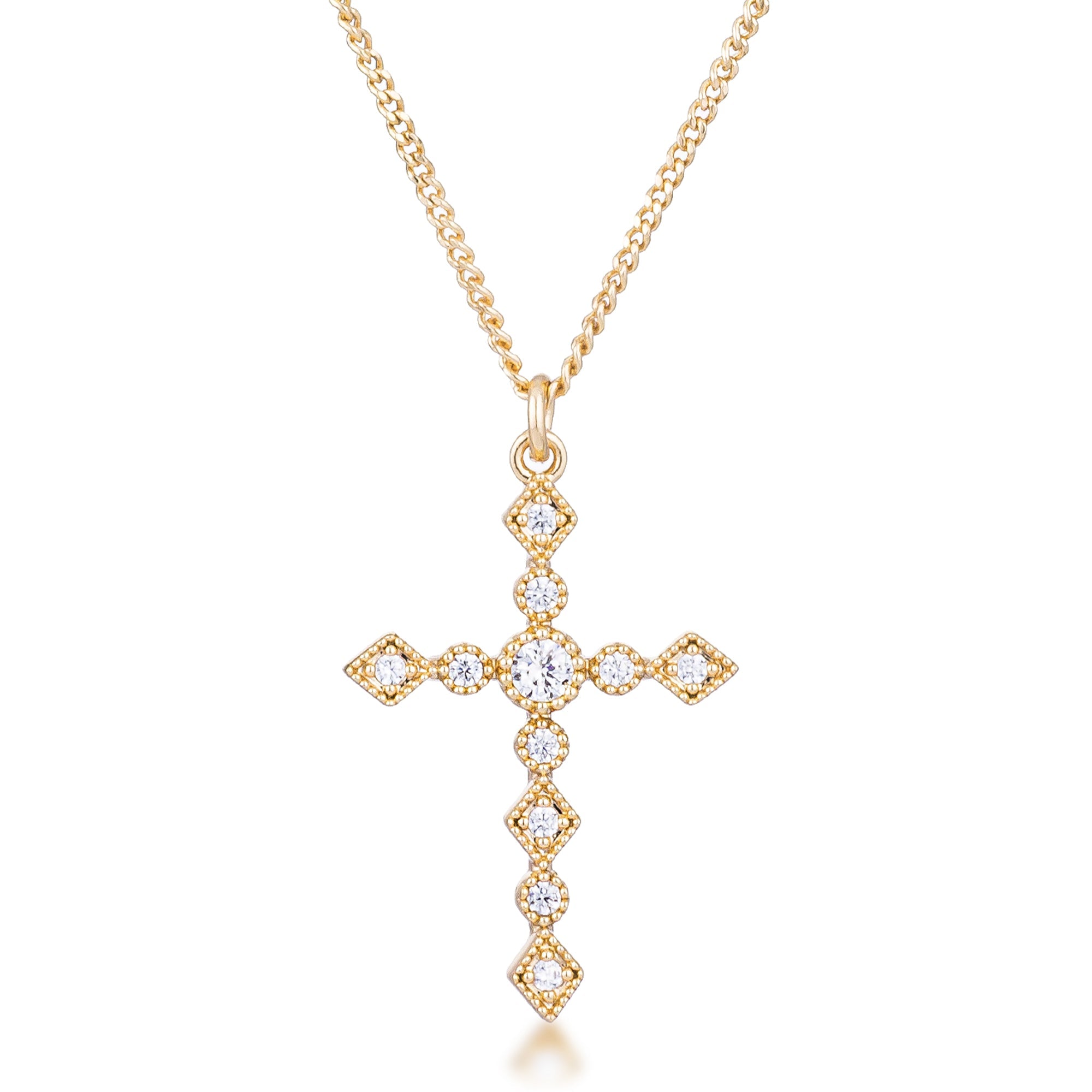 Minimal Edge Timeless Edit Dainty Art Deco Gold Plated Clear CZ Cross Pendant - Friggin Jewelry Fashion