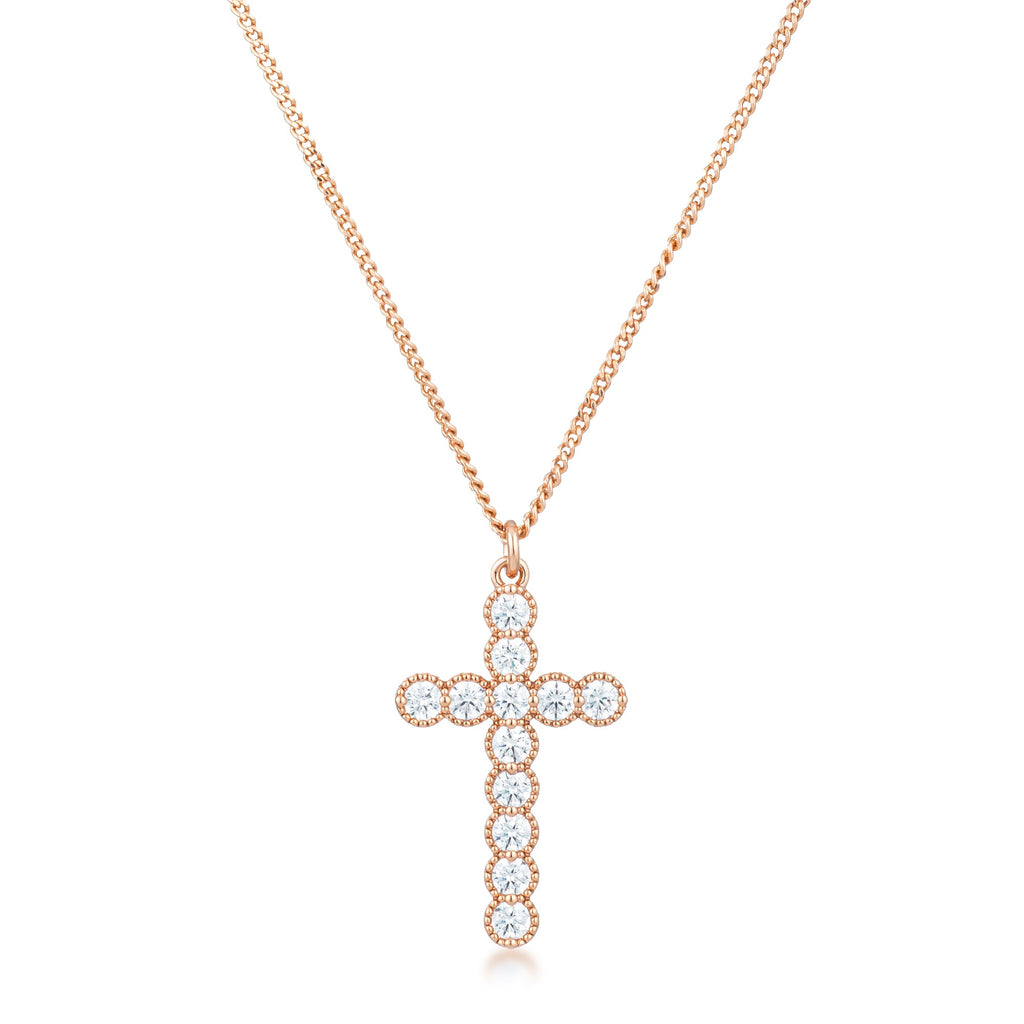Couture Form Modern Series Micro Beaded Rose Gold Plated Clear CZ Cross Pendant - Friggin Jewelry Fashion