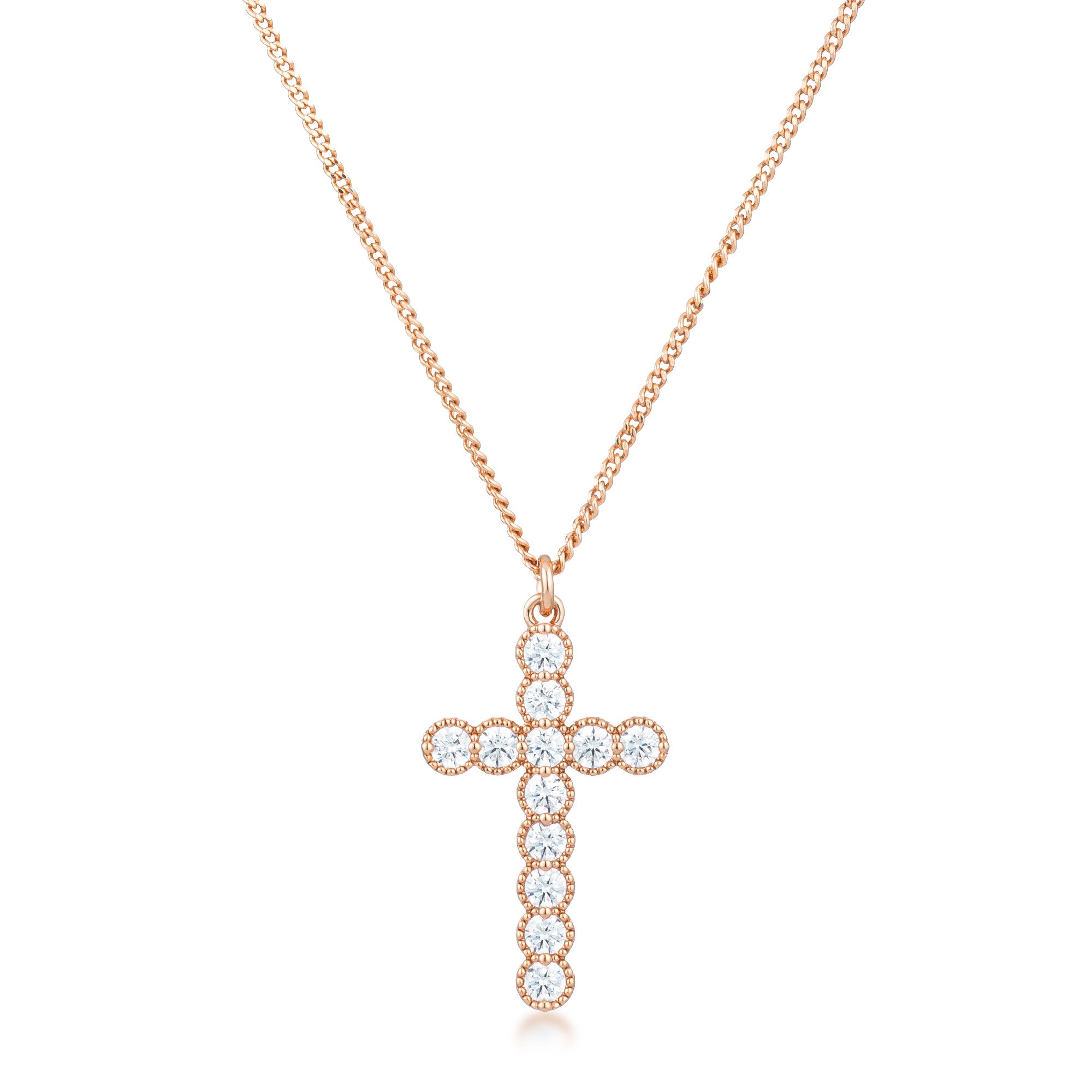 Couture Form Modern Series Micro Beaded Rose Gold Plated Clear CZ Cross Pendant - Friggin Jewelry Fashion