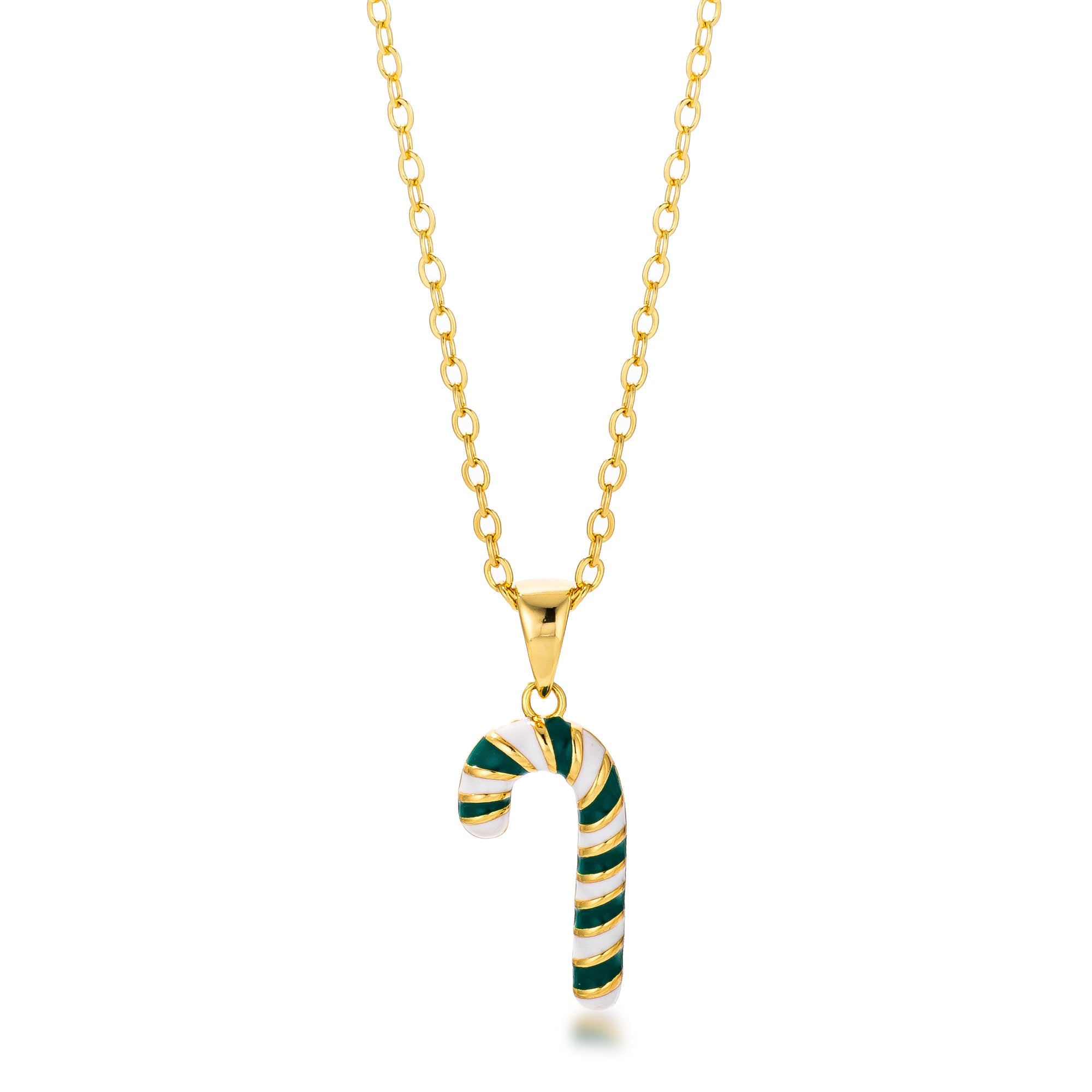 Essential Spark Refined Edit Gold Plated Enamel Candy Cane Necklace - Friggin Jewelry Fashion Winter