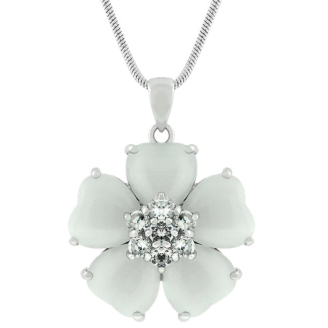 Iconic Whisper Everyday Line White Cats Eye Cubic Zirconia Flower Pendant - Friggin Jewelry Fashion