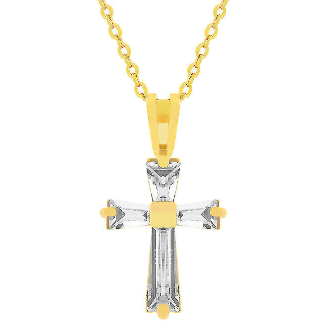 Starborn Icon Modern Line Goldtone Finish Baguette Cross - Friggin Jewelry Fashion