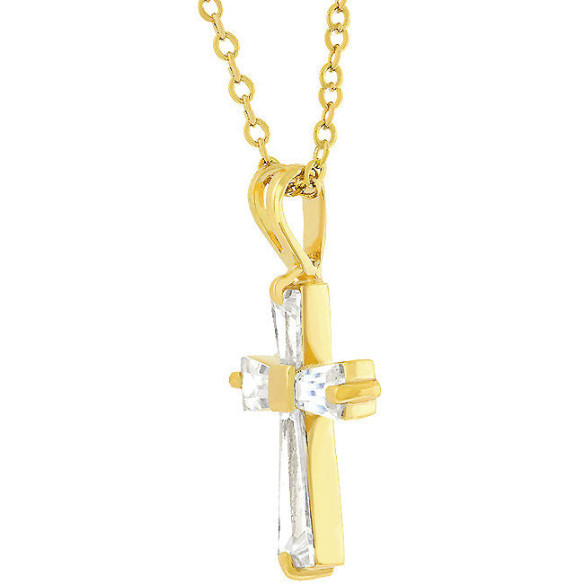 Starborn Icon Modern Line Goldtone Finish Baguette Cross - Friggin Jewelry Fashion