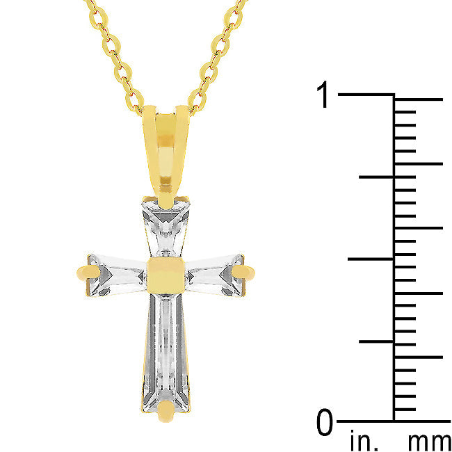 Starborn Icon Modern Line Goldtone Finish Baguette Cross - Friggin Jewelry Fashion