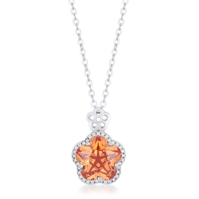 Iconic Whisper Everyday Line Beautiful Floral Cut Champagne CZ Pendant - Friggin Jewelry Fashion