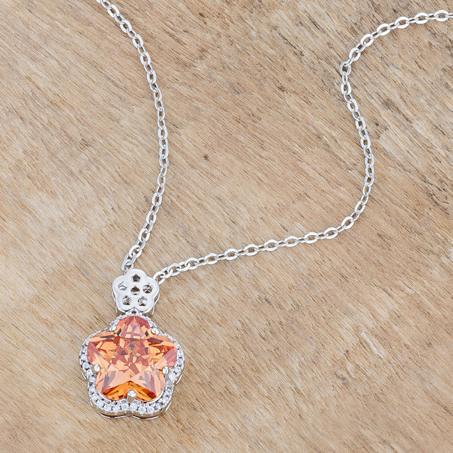 Iconic Whisper Everyday Line Beautiful Floral Cut Champagne CZ Pendant - Friggin Jewelry Fashion