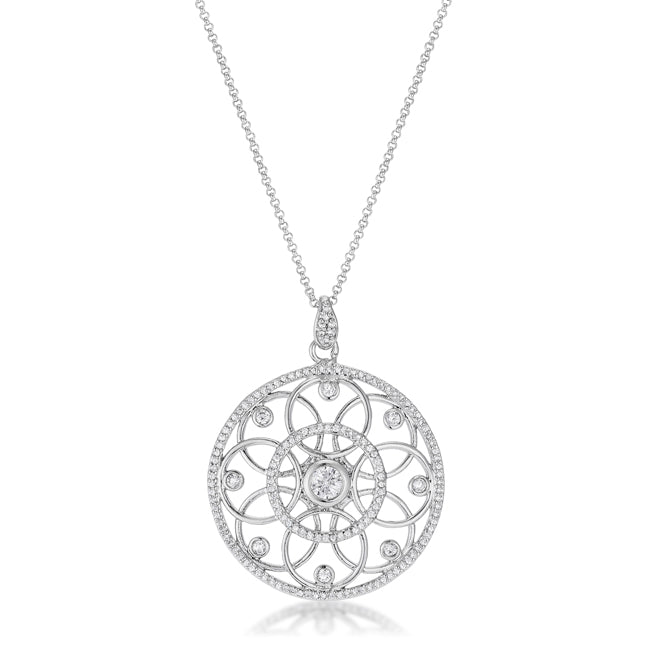 Timeless Spark Heritage Edit 1.4 Ct Rhodium Pendant Necklace with Interlocking Circles and CZ - Friggin Jewelry Fashion