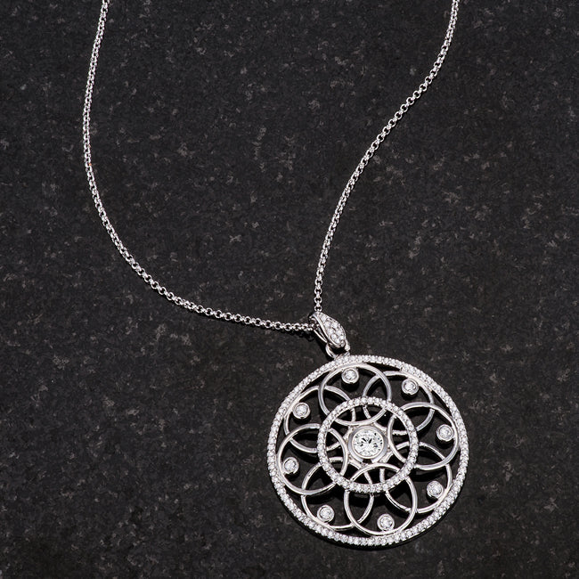 Timeless Spark Heritage Edit 1.4 Ct Rhodium Pendant Necklace with Interlocking Circles and CZ - Friggin Jewelry Fashion
