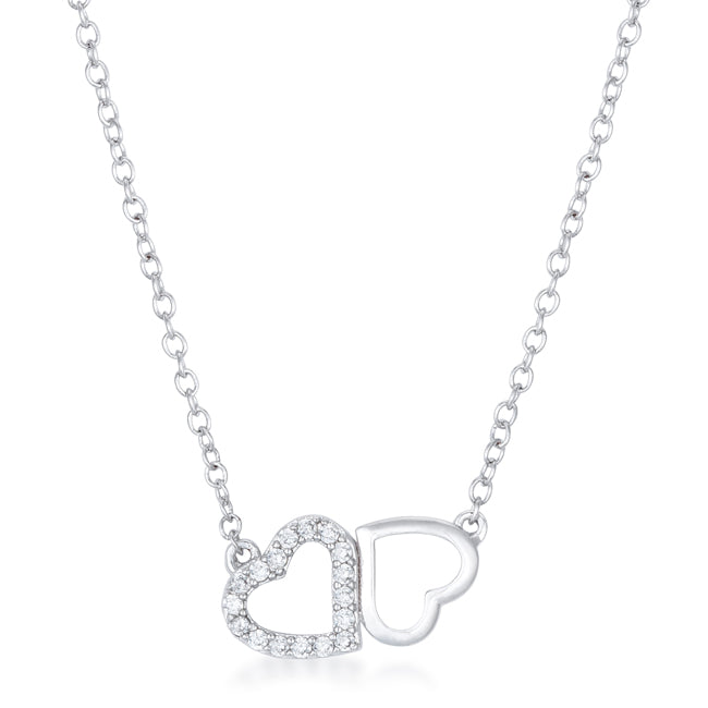 Refined Edge Signature Line Sweet and Romantic Rhodium Melded CZ Hearts Necklace - Friggin Jewelry Fashion