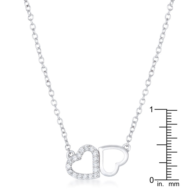 Refined Edge Signature Line Sweet and Romantic Rhodium Melded CZ Hearts Necklace - Friggin Jewelry Fashion