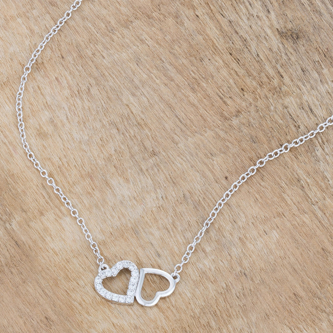 Refined Edge Signature Line Sweet and Romantic Rhodium Melded CZ Hearts Necklace - Friggin Jewelry Fashion