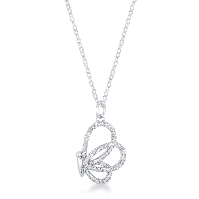 Cheeky Rebel Bold Edit Whimsical Rhodium CZ Butterfly Pendant and Necklace - Friggin Jewelry Fashion
