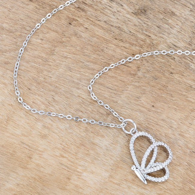 Cheeky Rebel Bold Edit Whimsical Rhodium CZ Butterfly Pendant and Necklace - Friggin Jewelry Fashion