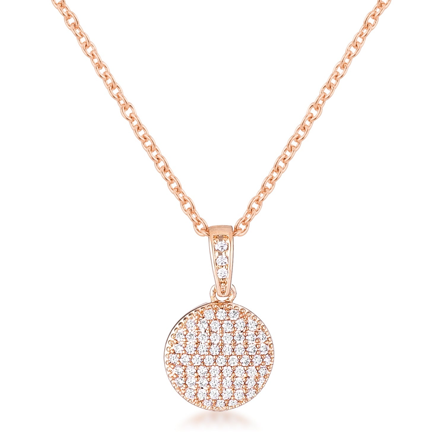 Golden Icon Signature Line Rose Gold Plated Necklace with CZ Disk Pendant - Friggin Jewelry Fashion