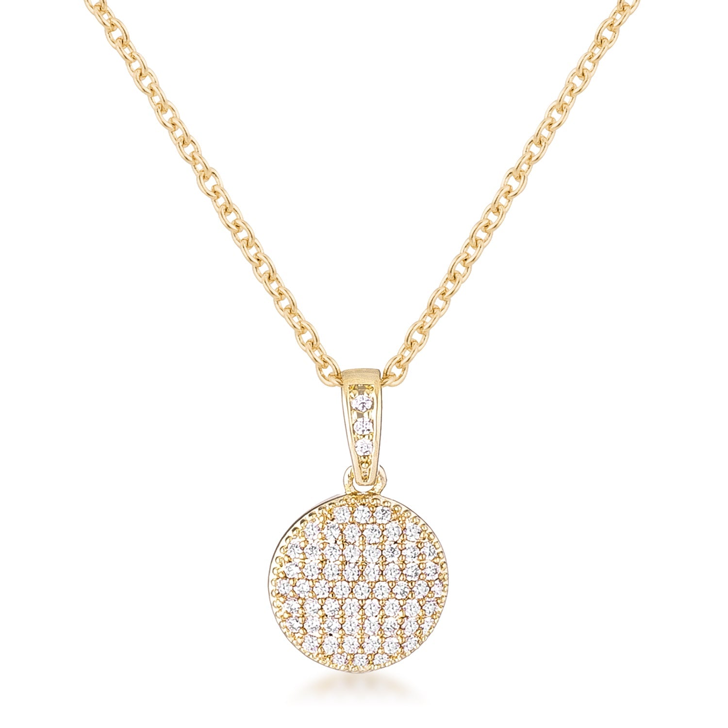 Sovereign Edge Modern Edit Gold Plated Necklace with CZ Disk Pendant - Friggin Jewelry Fashion