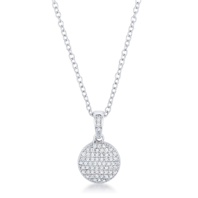 Velvet Heroine Bold Line Rhodium Necklace with CZ Disk Pendant - Friggin Jewelry Fashion