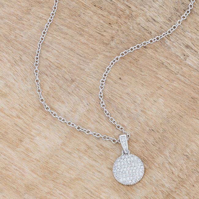 Velvet Heroine Bold Line Rhodium Necklace with CZ Disk Pendant - Friggin Jewelry Fashion