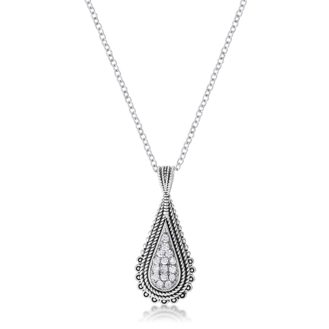 Timeless Sovereign Classic Edit .37 Ct Tear Drop Rhodium Pendant Necklace with CZ - Friggin Jewelry Fashion