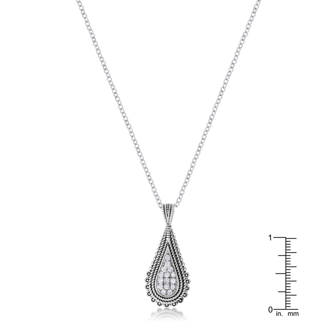Timeless Sovereign Classic Edit .37 Ct Tear Drop Rhodium Pendant Necklace with CZ - Friggin Jewelry Fashion