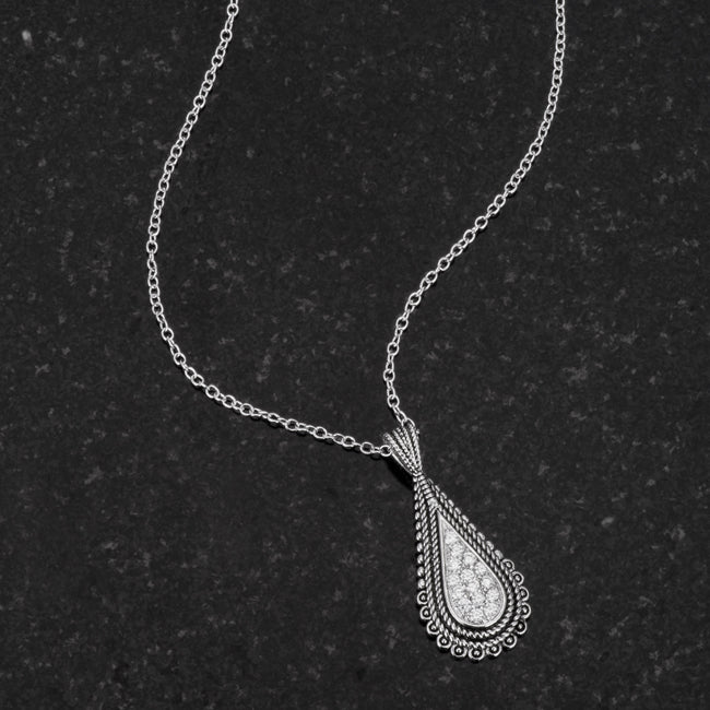 Timeless Sovereign Classic Edit .37 Ct Tear Drop Rhodium Pendant Necklace with CZ - Friggin Jewelry Fashion
