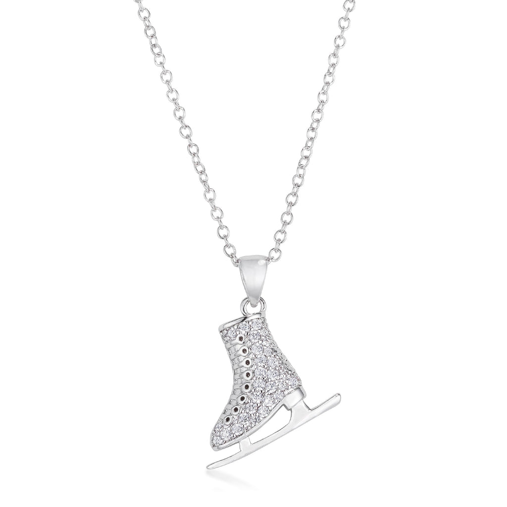 Gilded Temptress Bold Edit Delicate .4Ct Rhodium Plated Ice Skate Pendant - Friggin Jewelry Fashion Winter