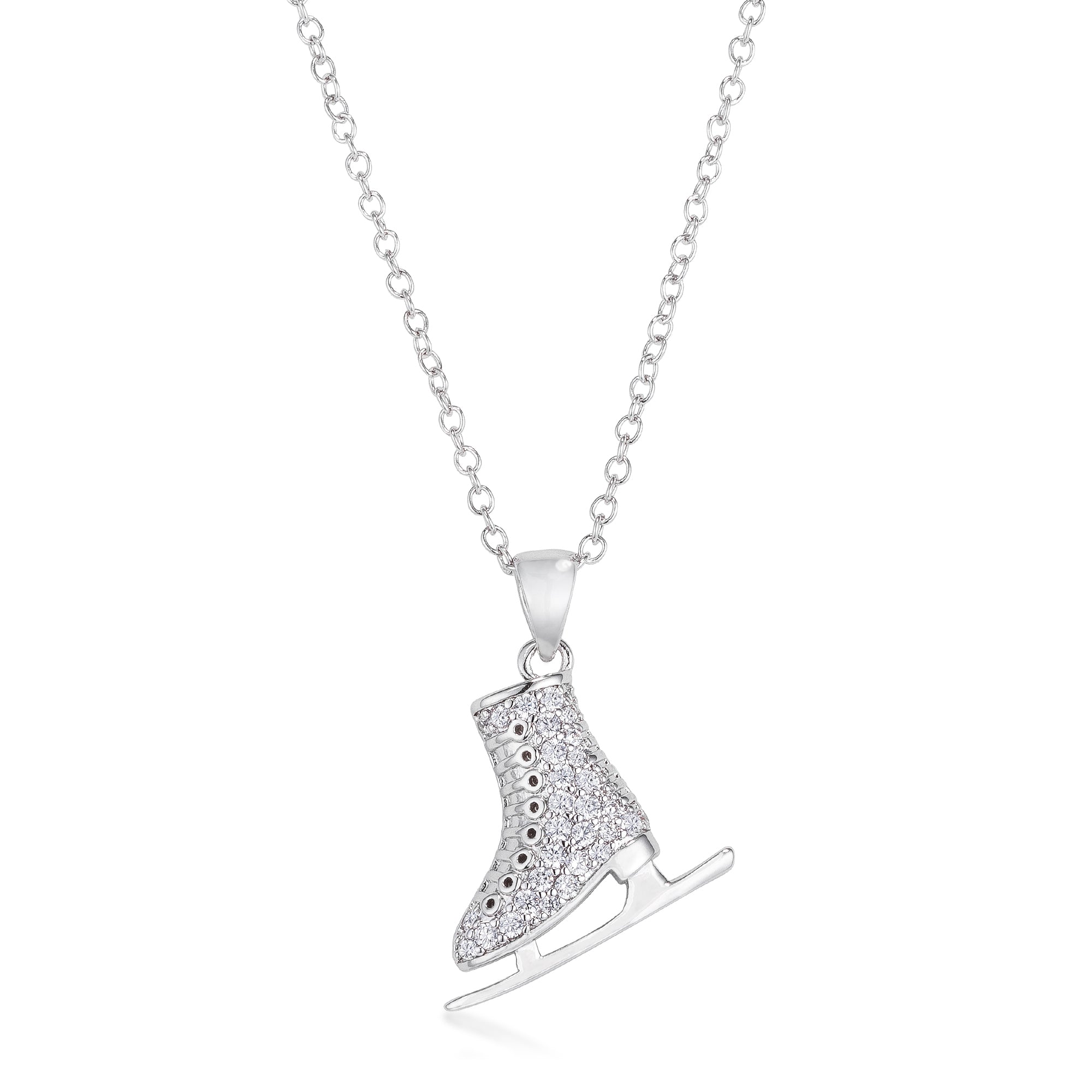 Gilded Temptress Bold Edit Delicate .4Ct Rhodium Plated Ice Skate Pendant - Friggin Jewelry Fashion Winter