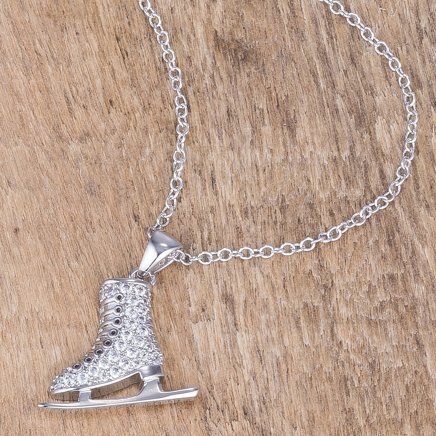 Gilded Temptress Bold Edit Delicate .4Ct Rhodium Plated Ice Skate Pendant - Friggin Jewelry Fashion Winter