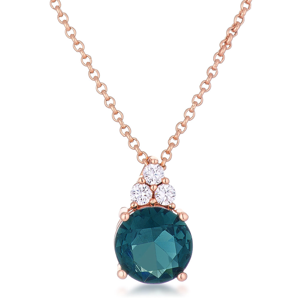 Regency Muse Signature Line Simple Rose Gold Plated 9mm Blue Green CZ Pendant - Friggin Jewelry Fashion