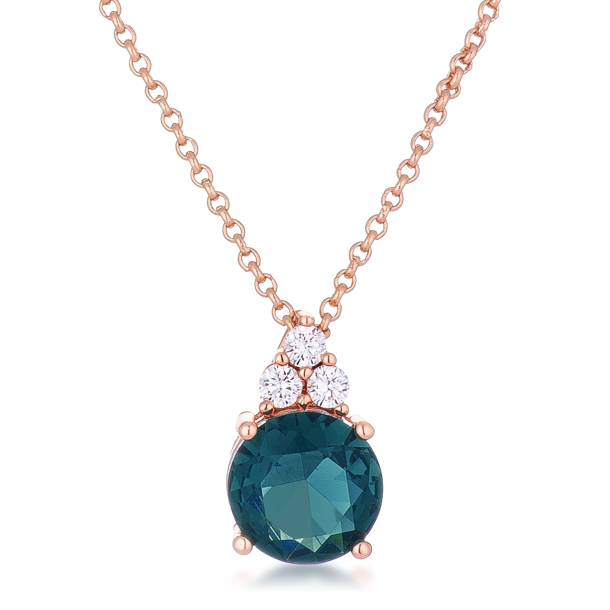 Regency Muse Signature Line Simple Rose Gold Plated 9mm Blue Green CZ Pendant - Friggin Jewelry Fashion