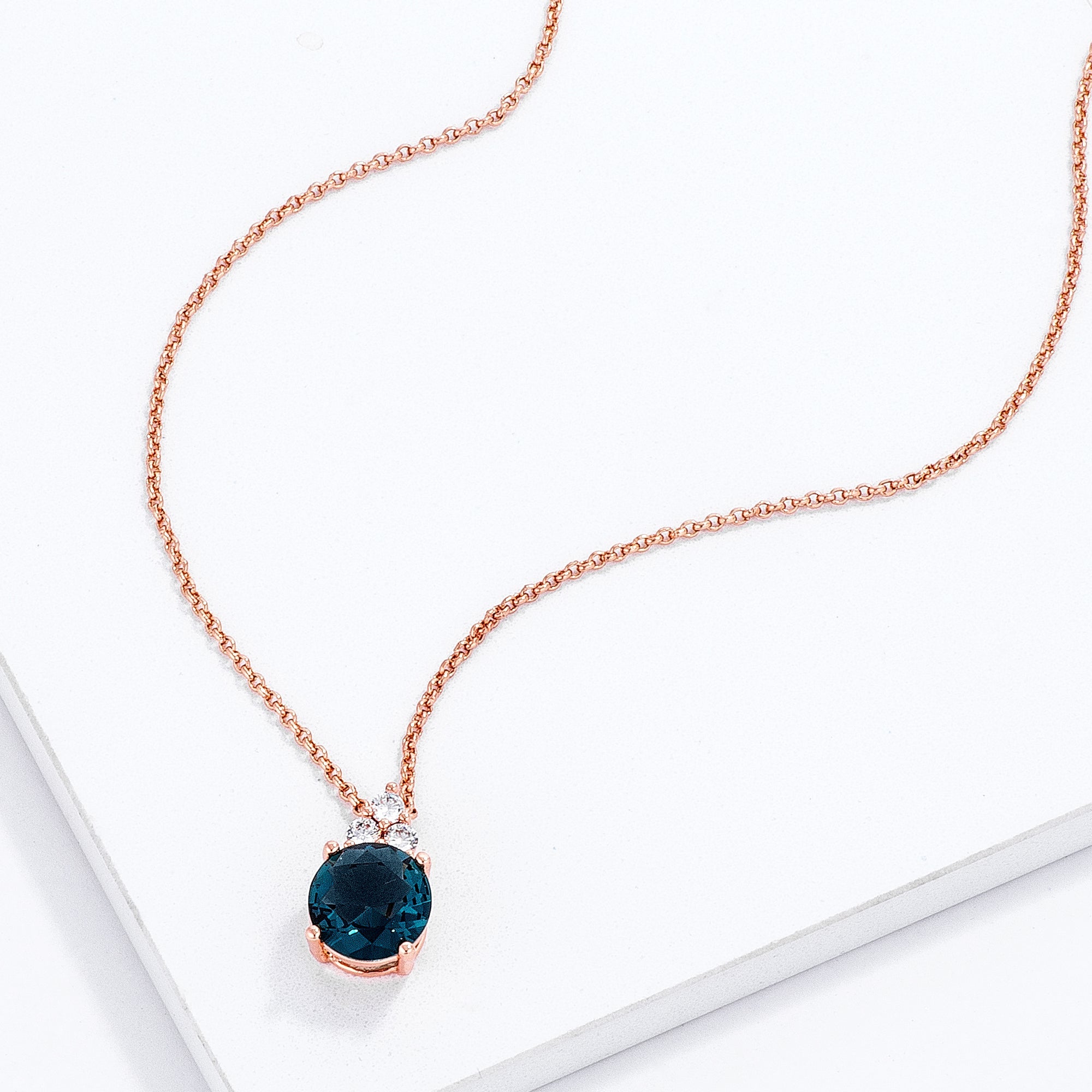 Regency Muse Signature Line Simple Rose Gold Plated 9mm Blue Green CZ Pendant - Friggin Jewelry Fashion